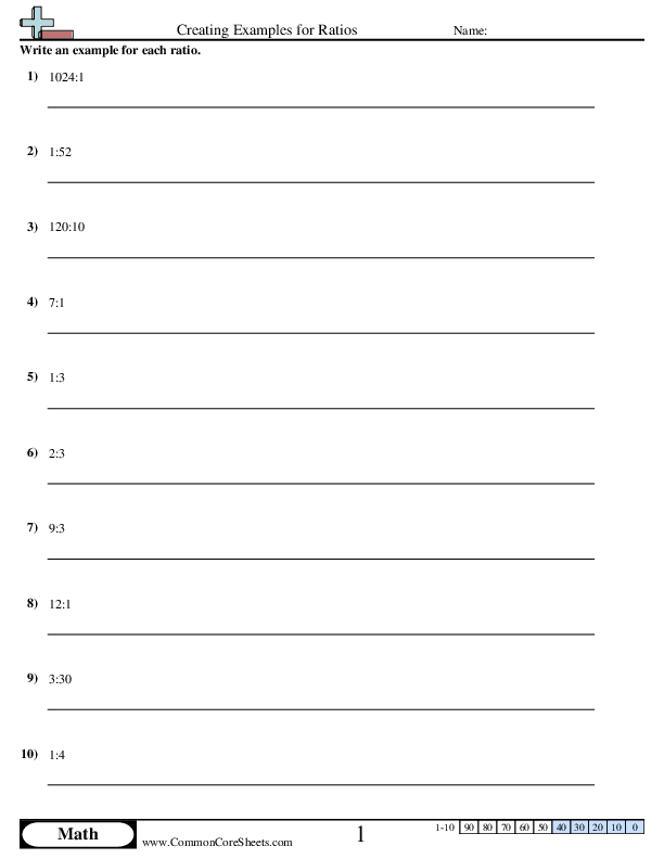 Creating Examples for Ratios worksheet